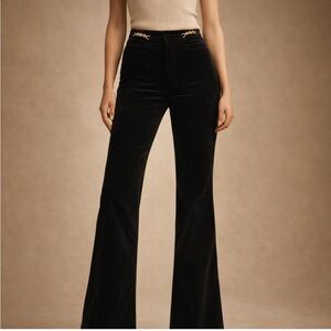 L’AGENCE Black Velvet Flare Pants Gold Chain Waist Detail Size 27